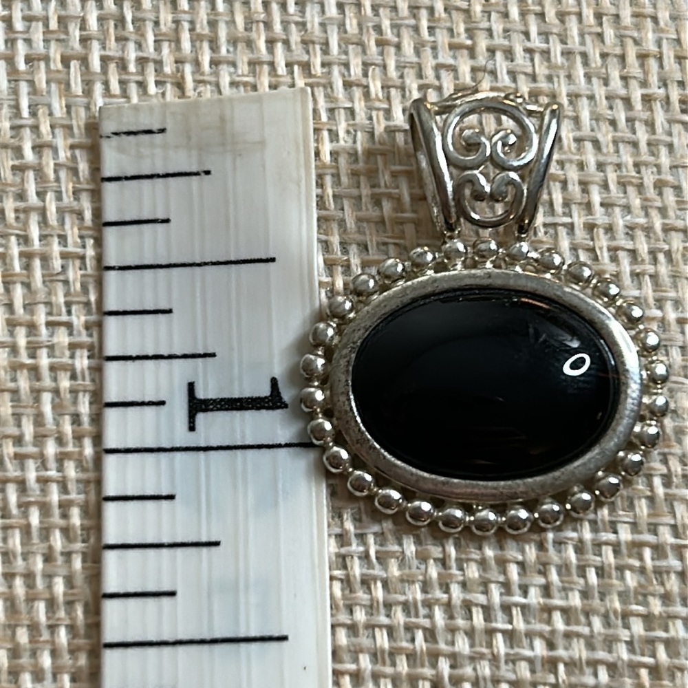 Sterling Silver Onyx Cabochon Oval Beaded Filigree Pendant NV Nevada Ornate 925 - Picture 8 of 10